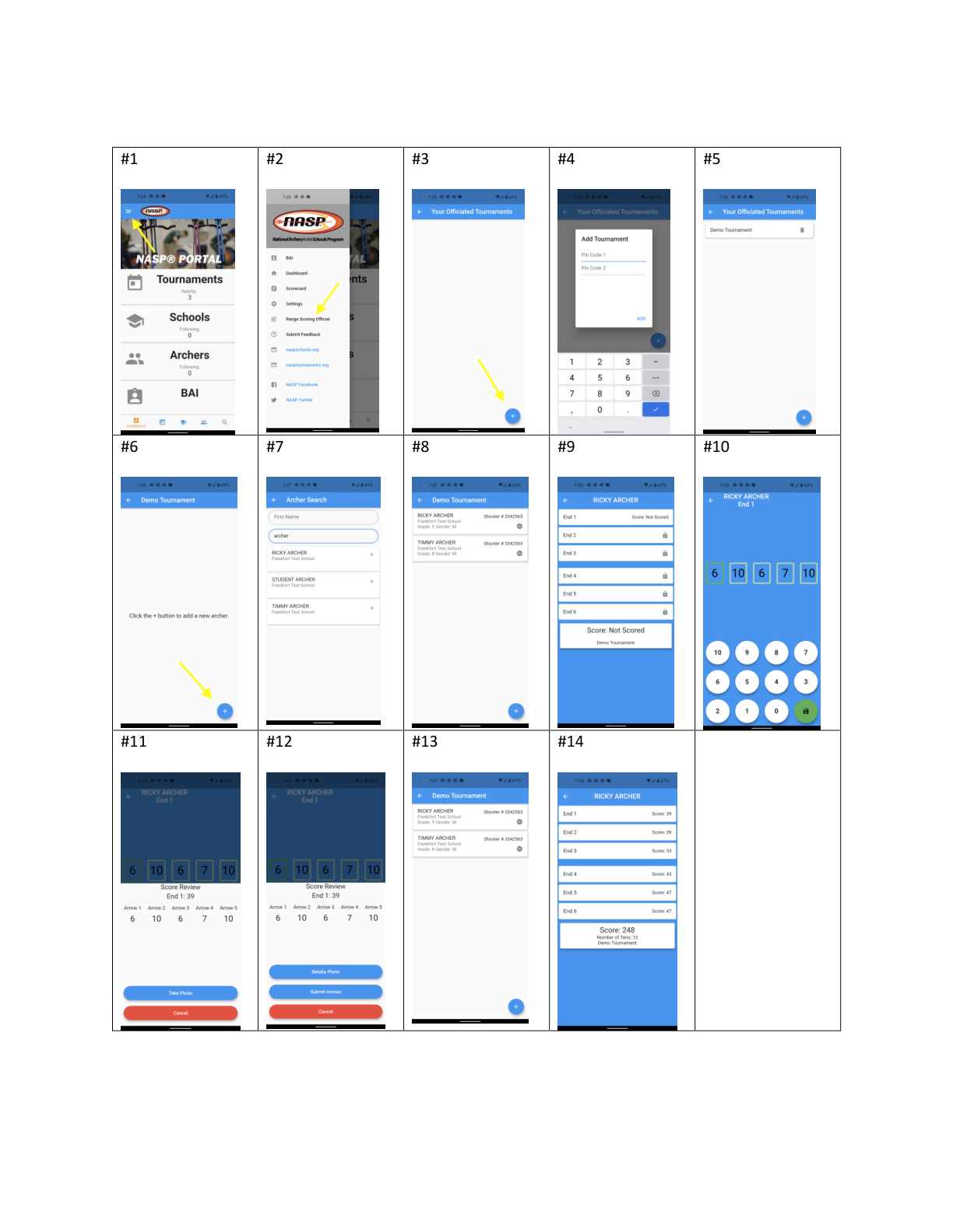 NASP Portal app scoring steps grid