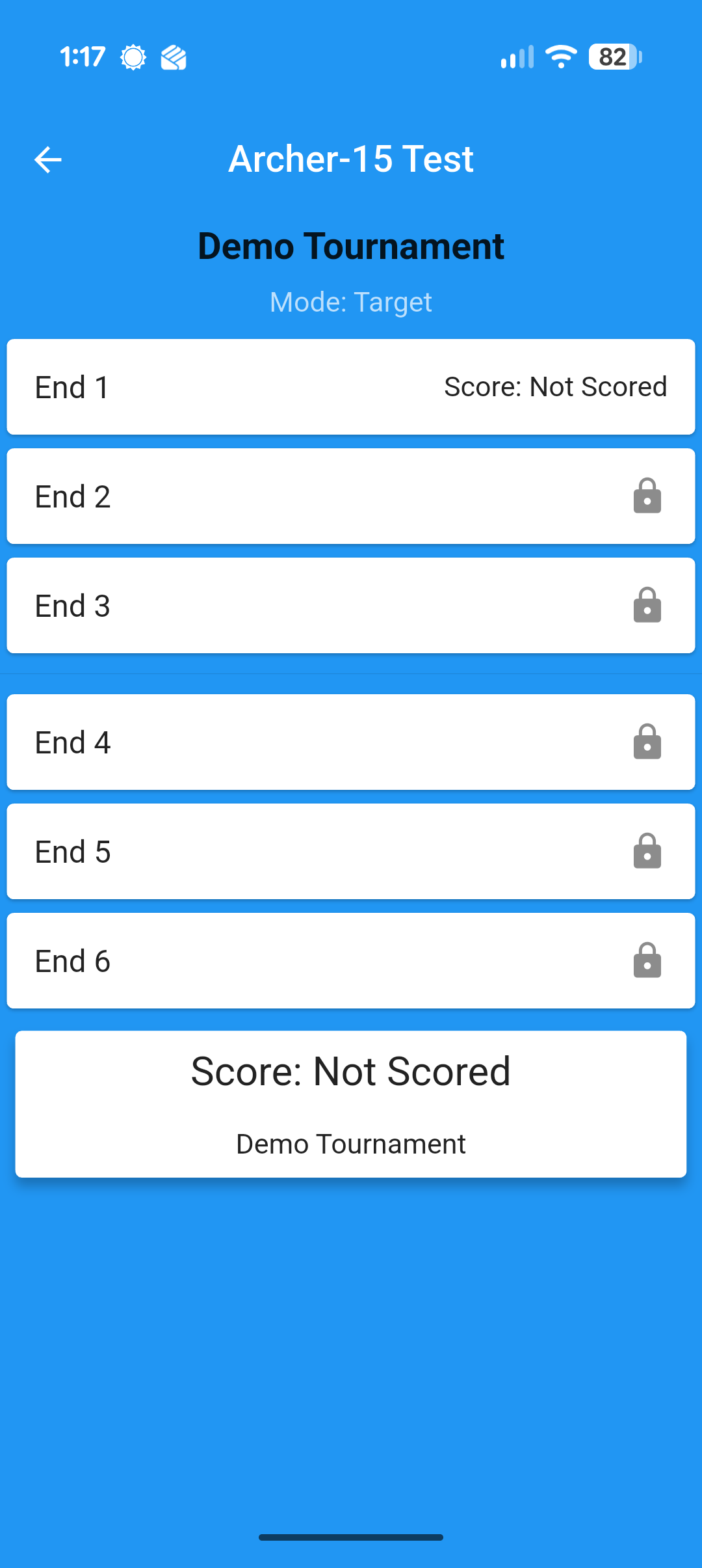 Archer scorecard showing the available and locked ends