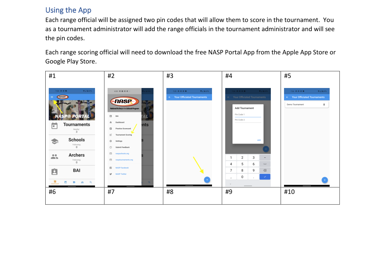 Using the App steps 1-10